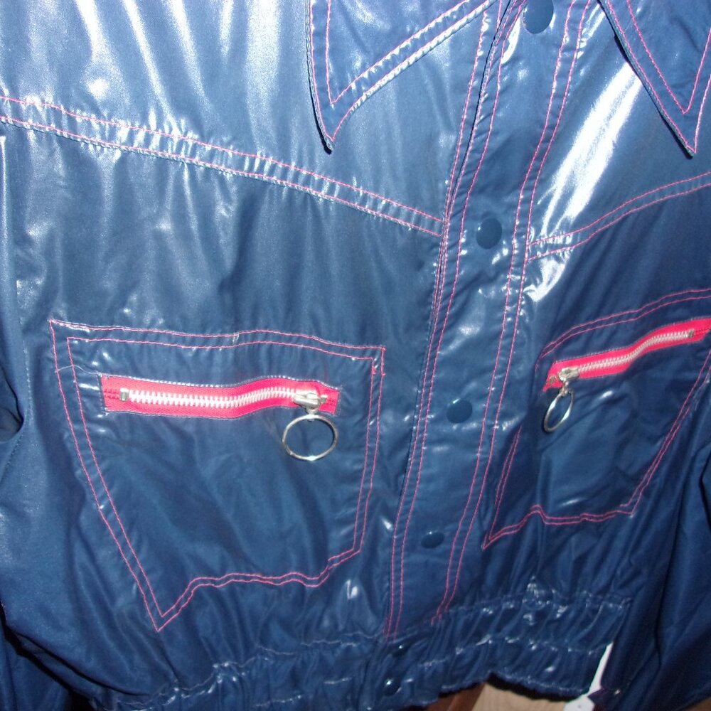 1970's Navy Blue Men's Nylon Cire Jacket/Rain Jacket - Picture 4 of 5
